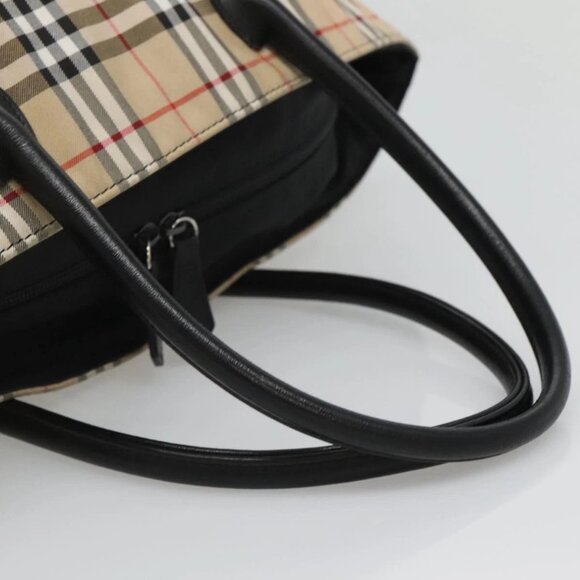 Burberrys Nova Check Blue Label Tote Bag Nylon Beige Silver Auth - Picture 10 of 16